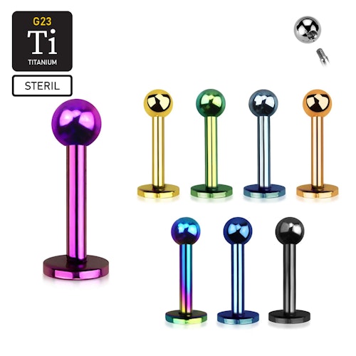 Steril titanium labret anodiserad 1.2mm med 3mm kula