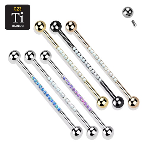 Titanium industrial barbell - 1.6mm med 5mm kulor och opal