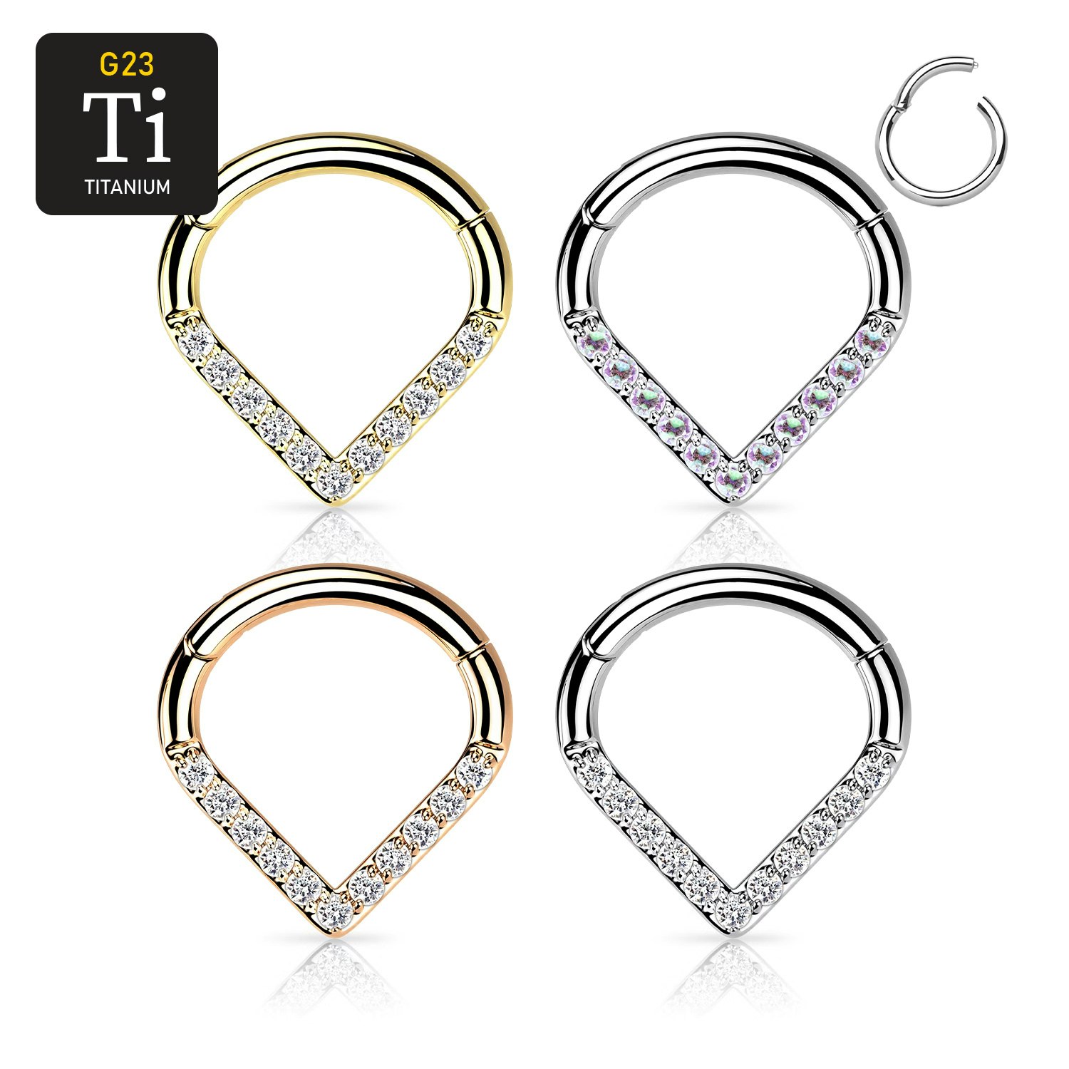 Segmentring i titanium 1.2mm med gångjärn - triangelformad med CZ