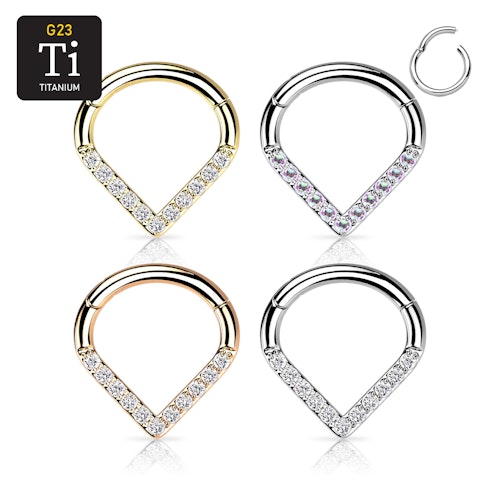 Segmentring i titanium 1.2mm med gångjärn - triangelformad med CZ