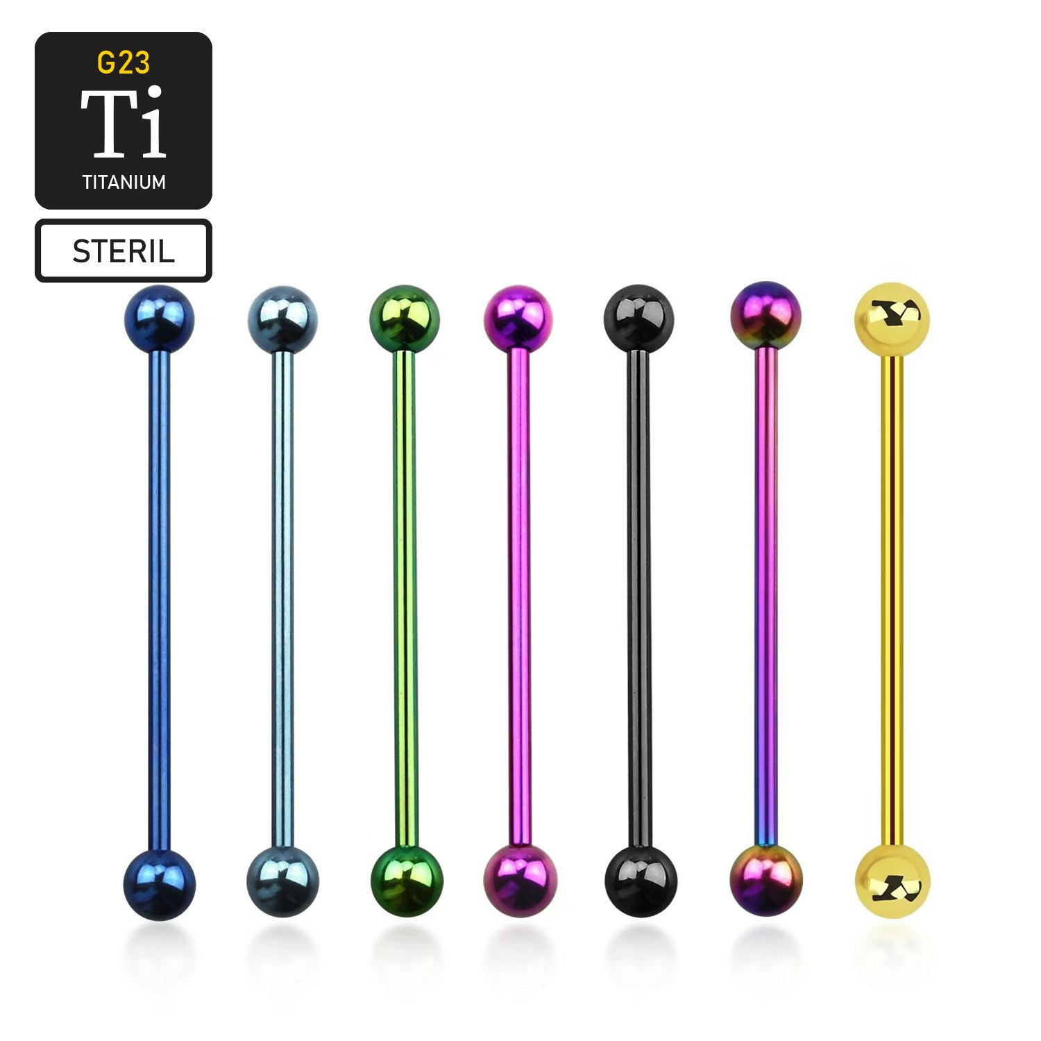 Steril Industrial barbell i PVD-pläterad titanium med 5mm kulor