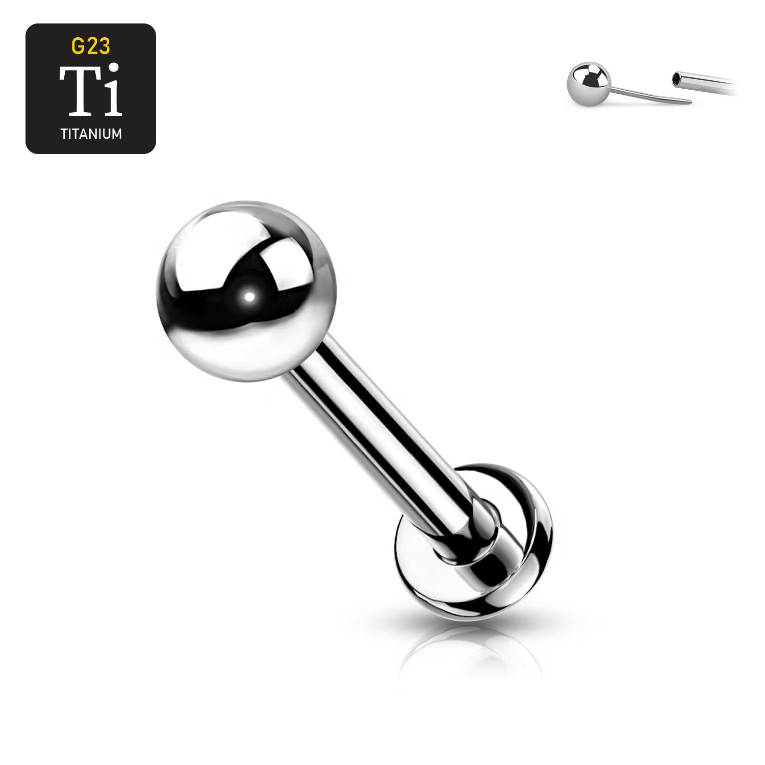 Threadless labret i titanium 1.0mm med 3mm kula