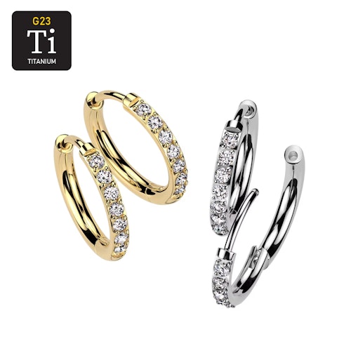 Titanium PVD Örhänge / Hoop huggie 2mm tjock med cubic zirconia (par)