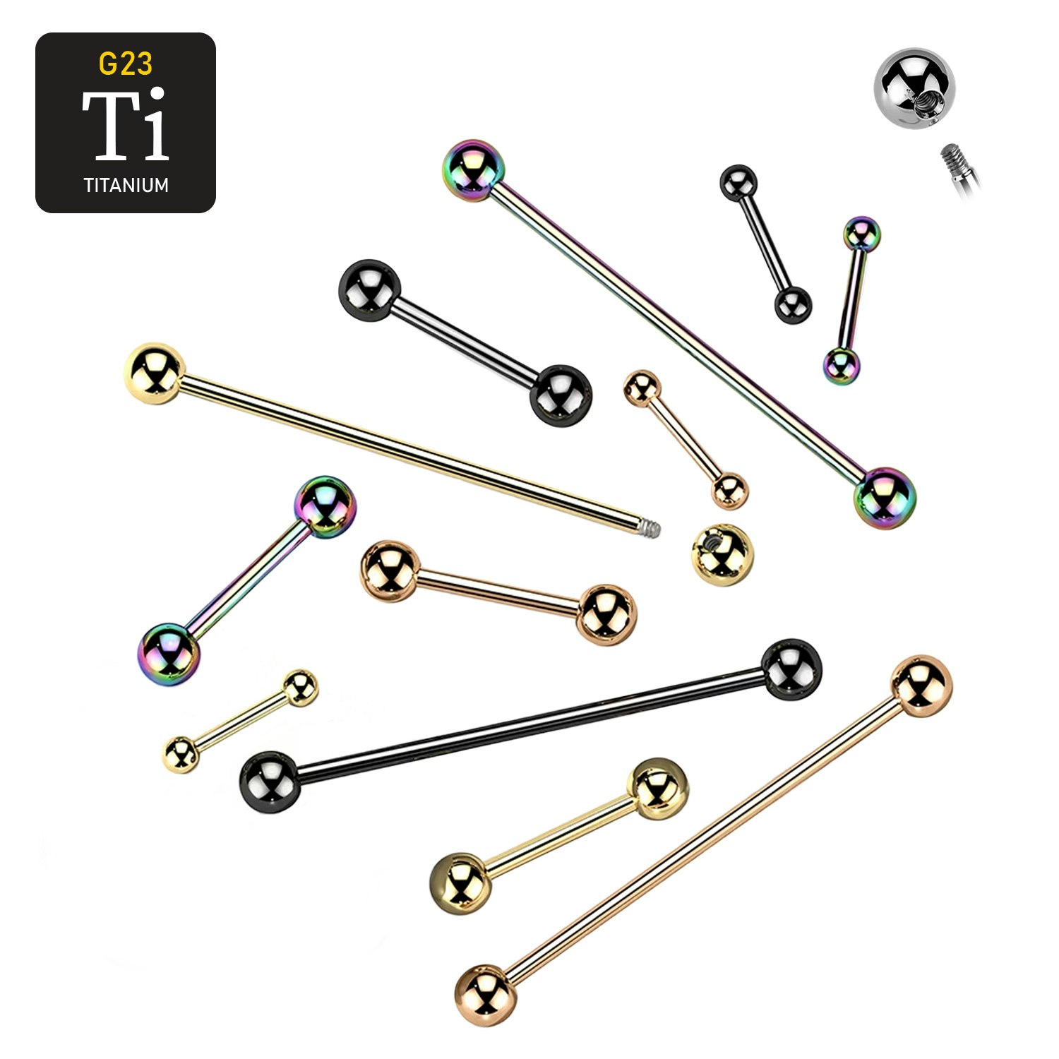 PVD-pläterad barbell i titanium - utvändigt gängad