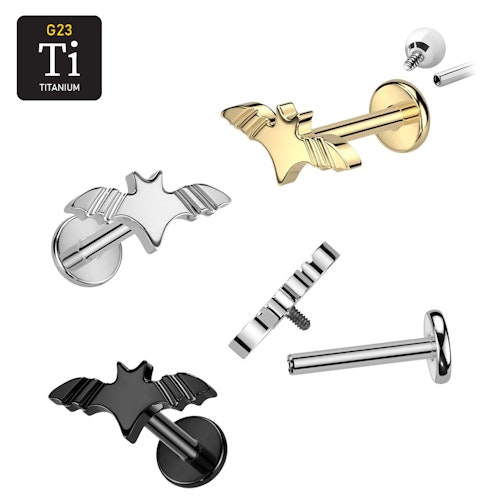 Labret i titanium 1.2mm - Topp med fladdermus