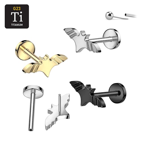 Threadless labret i titanium 1.0mm - Topp med fladdermus