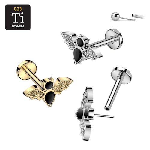 Threadless labret i titanium 1.0mm/1.2mm - Topp med fladdermus
