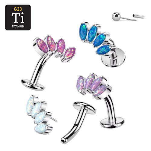 Threadless Navelsmycke i titanium Floating Navel - Topp med 4st navettslipade opaliter