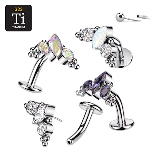 Threadless Navelsmycke i titanium Floating Navel - Kluster med navettslipad CZ eller opal