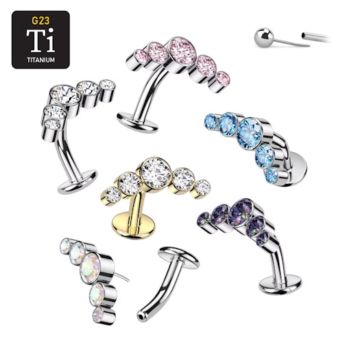 Threadless Navelsmycke i titanium Floating Navel - Böjd topp med 5st cubic zirconia