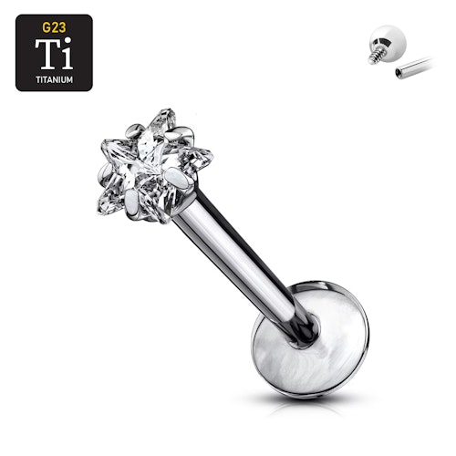 Labret i titanium 1.2mm med stjärnformad CZ topp
