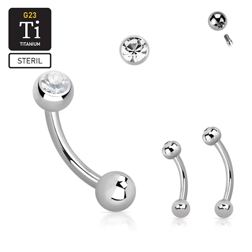 Steril Titanium Banana 1.2mm till ögonbryn med 4mm crystalkula 12mm