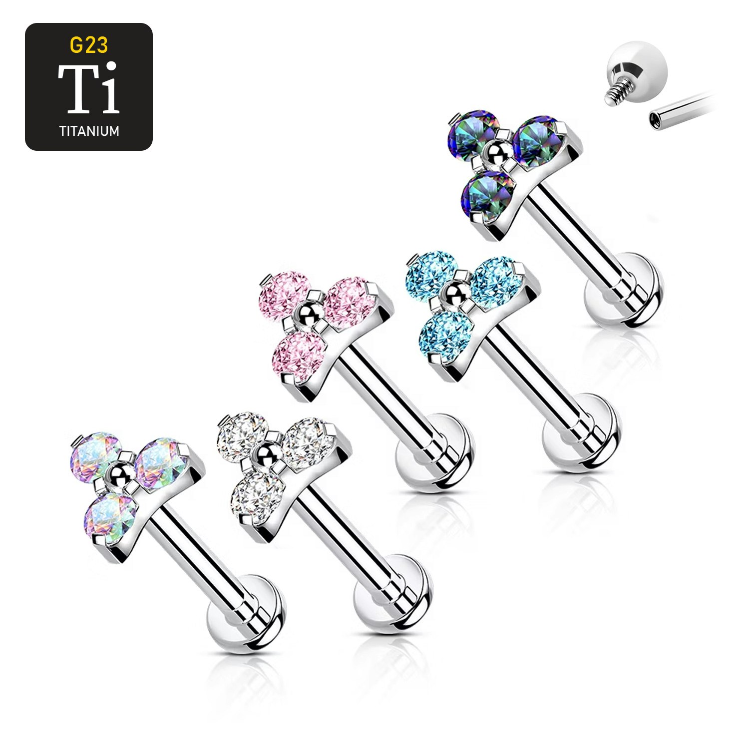 Labret i titanium 1.2mm - Treenighet med cubic zirconia