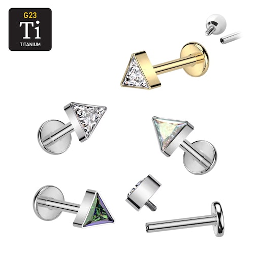 Labret i titanium 1.2mm - Triangelformad topp med cubic zirconia