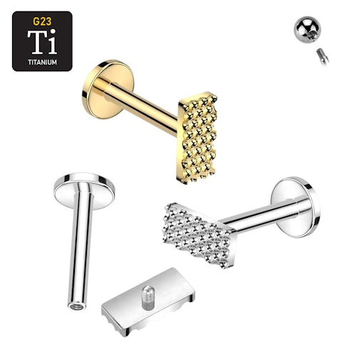 Labret i titanium 1.2mm - Rektangulär topp med gropar