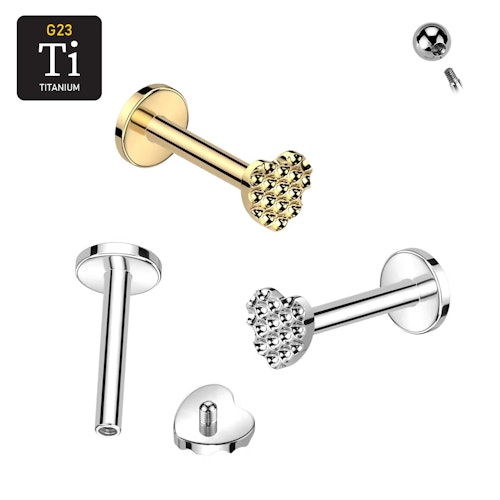 Labret i titanium 1.2mm - Hjärtformad topp med gropar