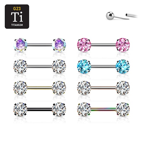 Titanium threadless barbell 1.6mm med 5mm rund prong-set cubic zirconia
