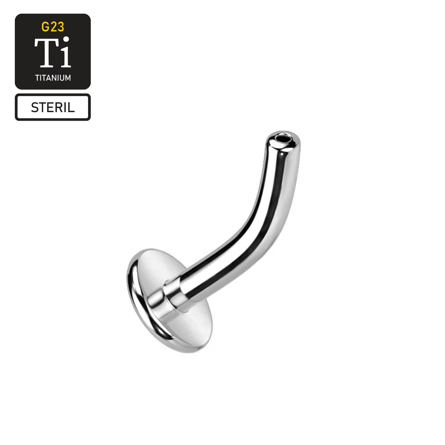 Steril Threadless böjd labret "floating navel" i titanium (lös del)