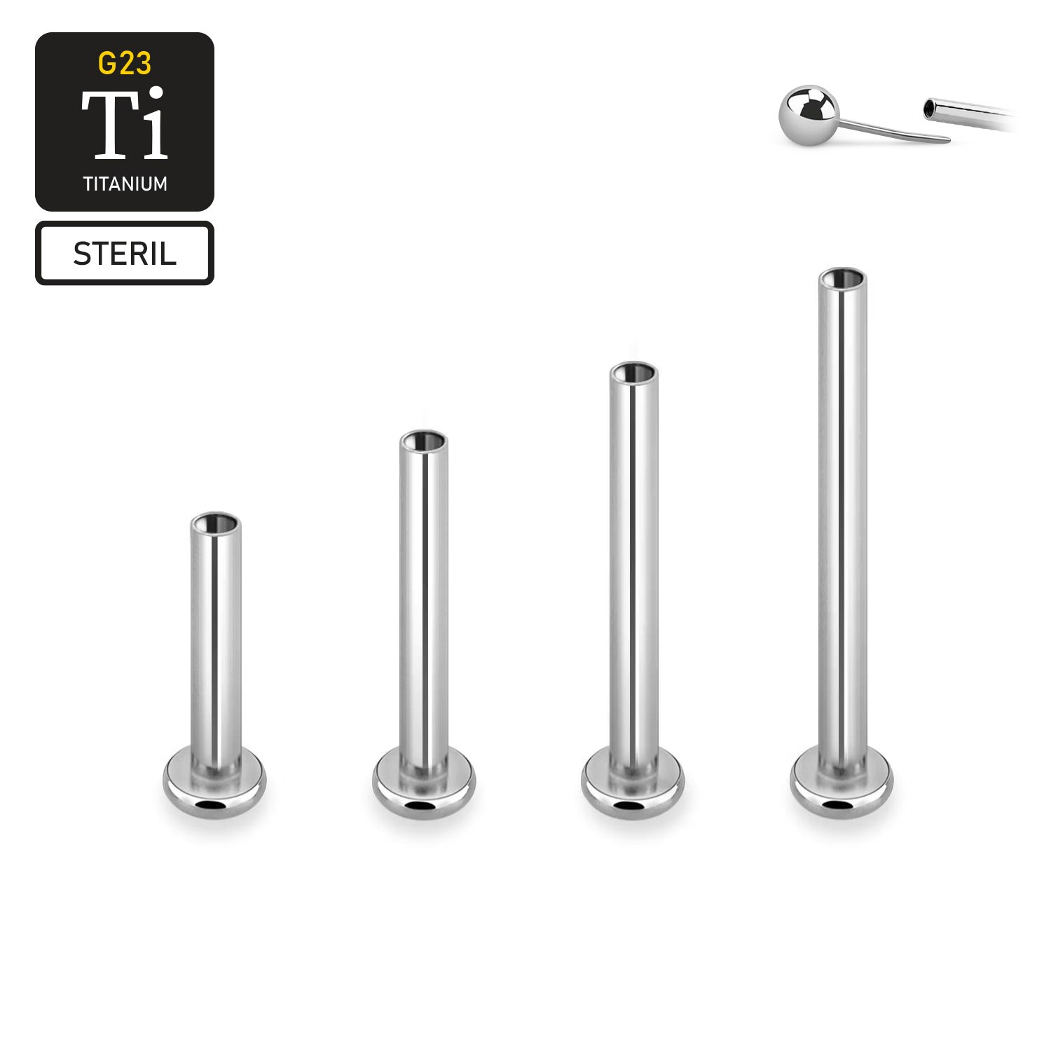 Steril threadless labret i titan - 2.5mm bas (lös del)