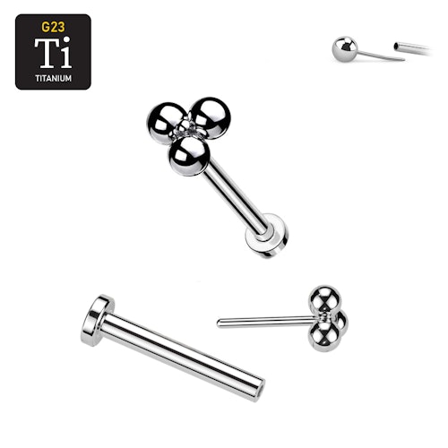 Threadless labret i titanium med litet bollkluster treenighet