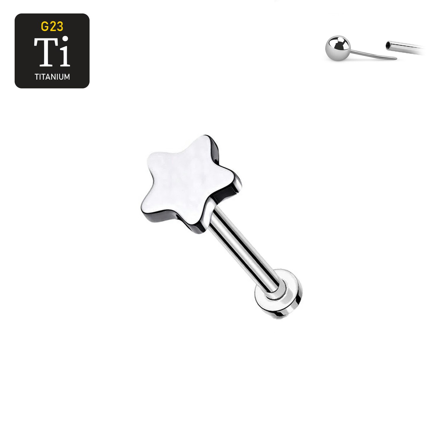 Threadless labret i titanium med stjärna