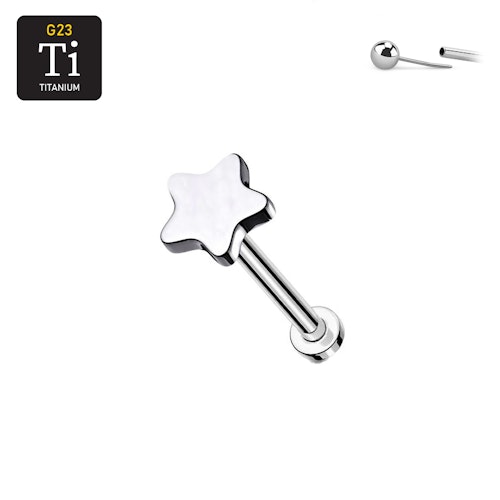 Threadless labret i titanium med stjärna