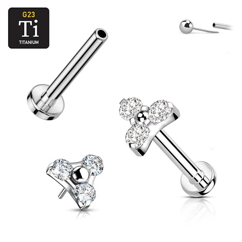 Threadless labret i titanium med 3.5mm treenighet och klar CZ