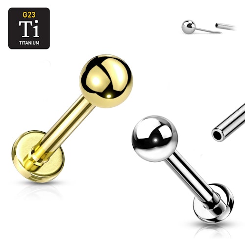 Threadless labret i handpolerad titanium 1.2mm med kula