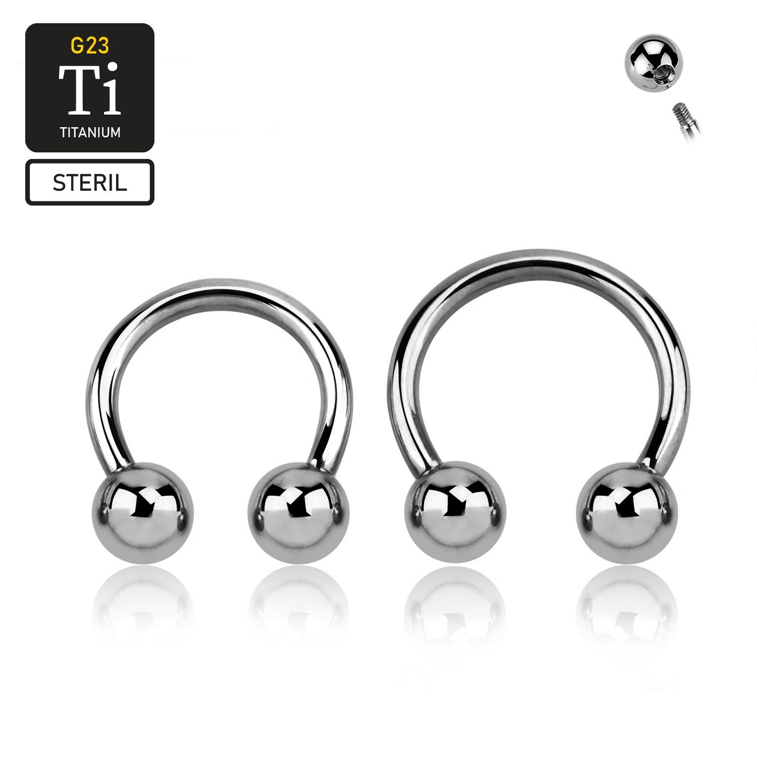 Steril Titanium CBR utvändigt gängad 2mm med 6mm kulor