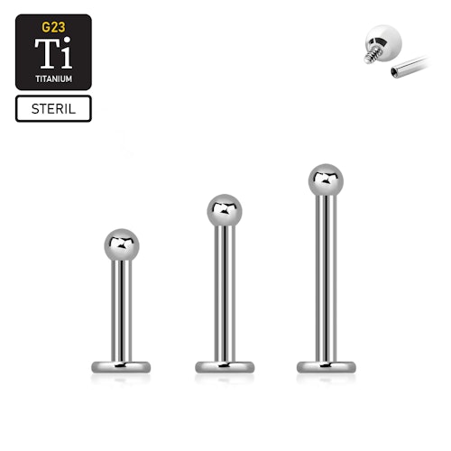 Steril titanium labret invändigt gängad 1.2mm med 2mm kula