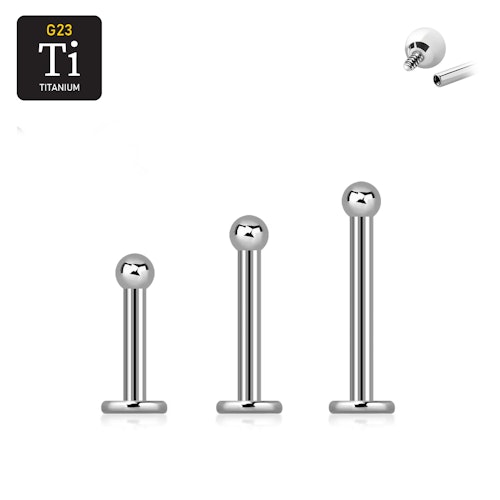 Titanium labret invändigt gängad 1.2mm med 2mm kula
