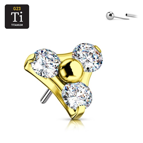 Threadless topp i guld PVD titanium - 5mm treenighet med klar cubic zirconia