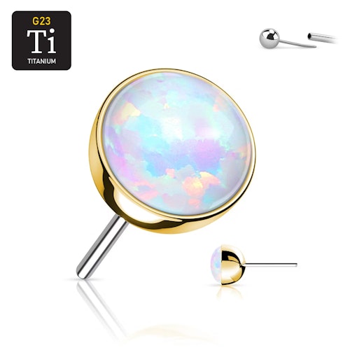 Threadless topp i titanium - Guld PVD kula med vit opal