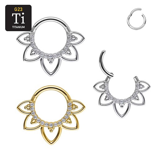 Titanium ring med gångjärn - Filigran clicker med CZ