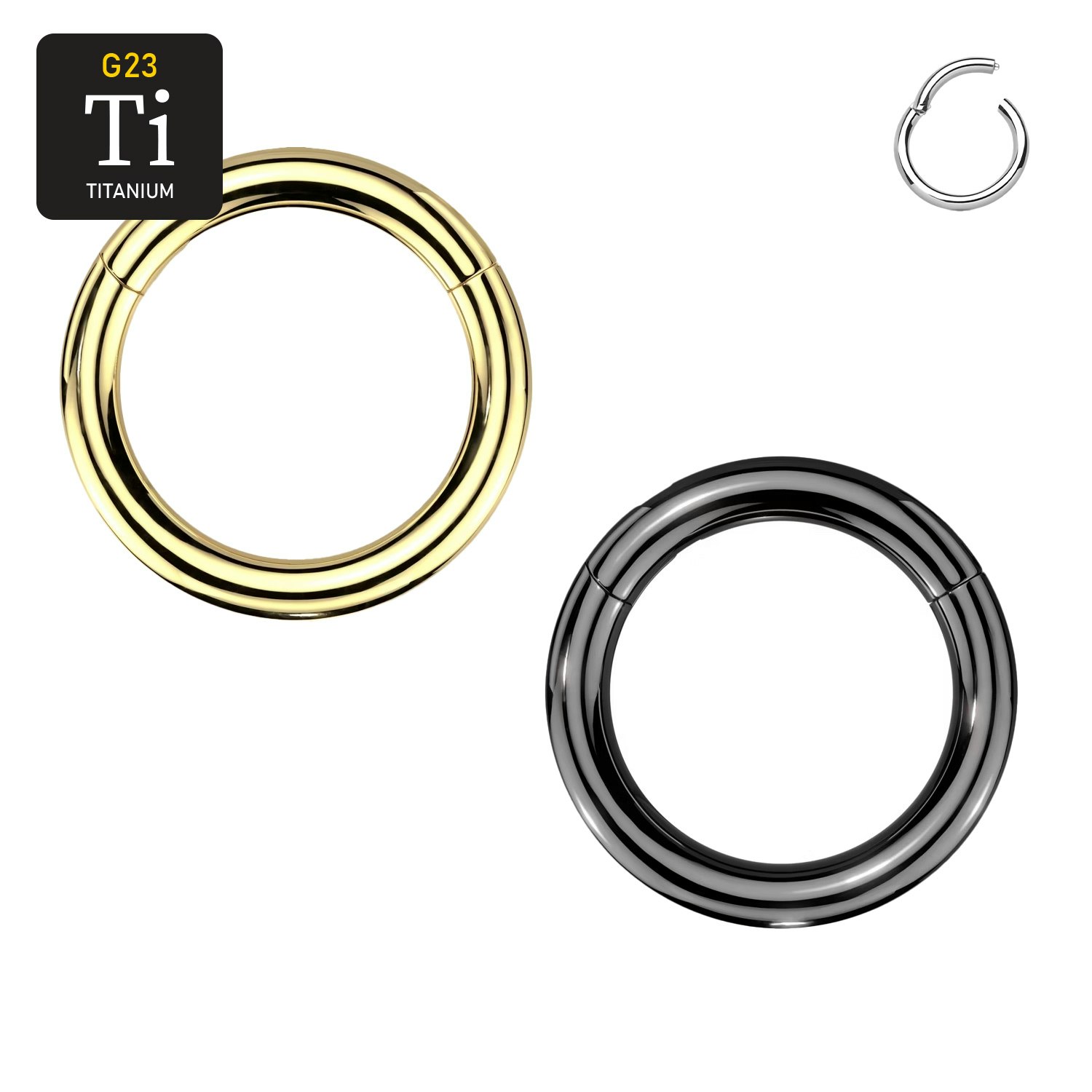 Handpolerad PVD-pläterad titanium clicker ring med gångjärn 4mm