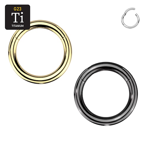 Handpolerad PVD-pläterad titanium clicker ring med gångjärn 4mm