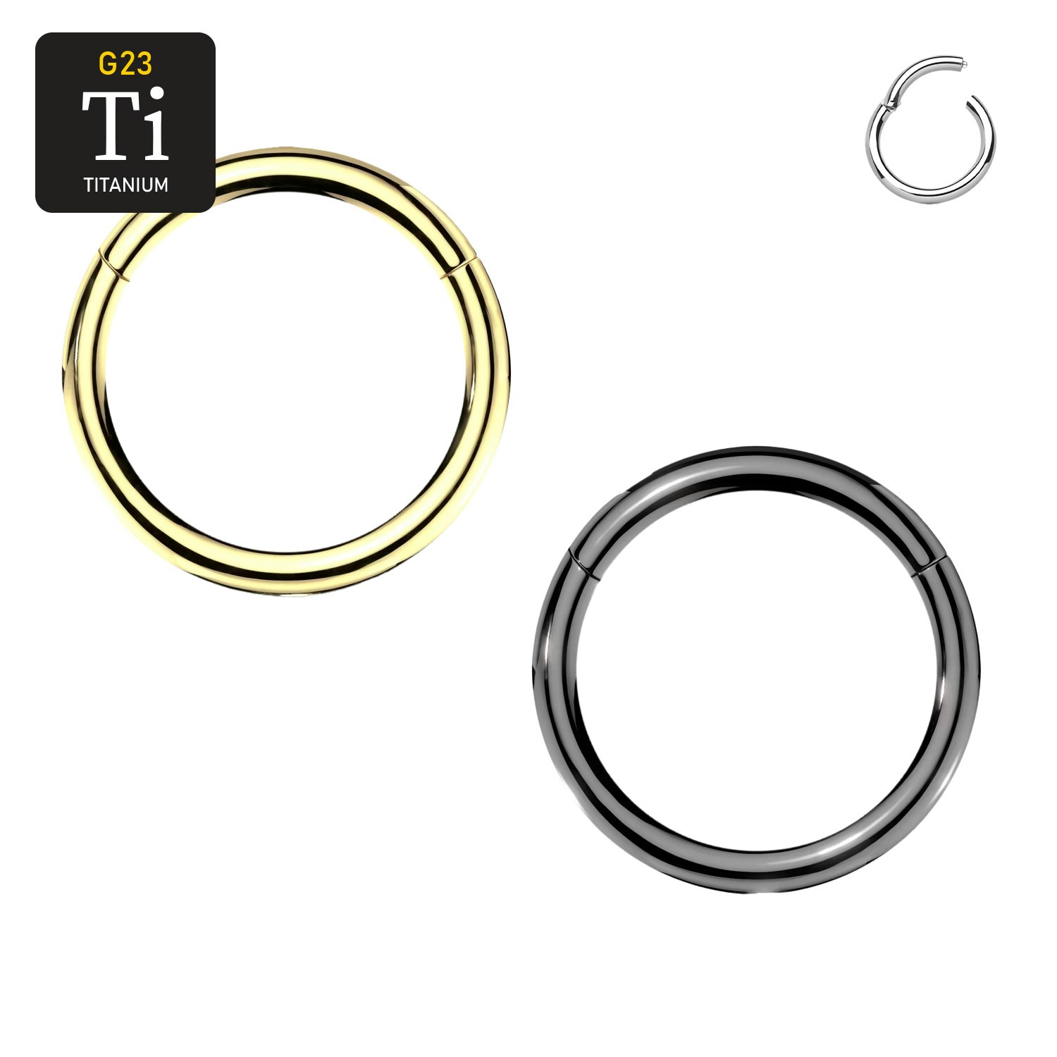 Handpolerad PVD-pläterad titanium clicker ring med gångjärn 2.5mm