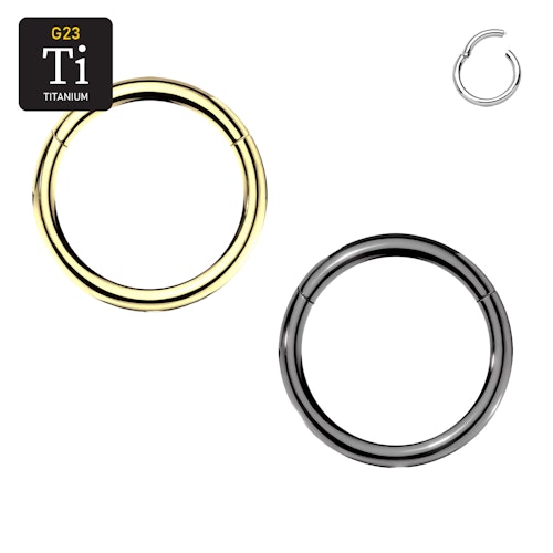 Handpolerad PVD-pläterad titanium clicker ring med gångjärn 2.5mm