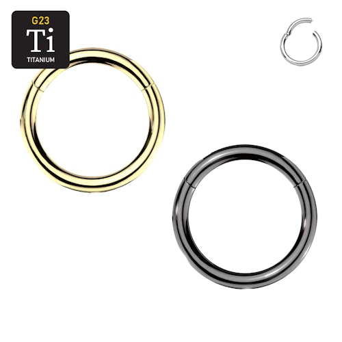 Handpolerad PVD-pläterad titanium clicker ring med gångjärn 2mm