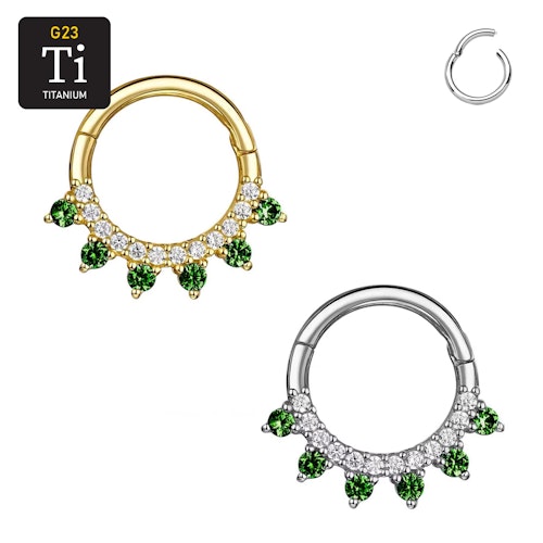 Titanium ring med gångjärn 1.2mm - klar cubic zirconia och emerald