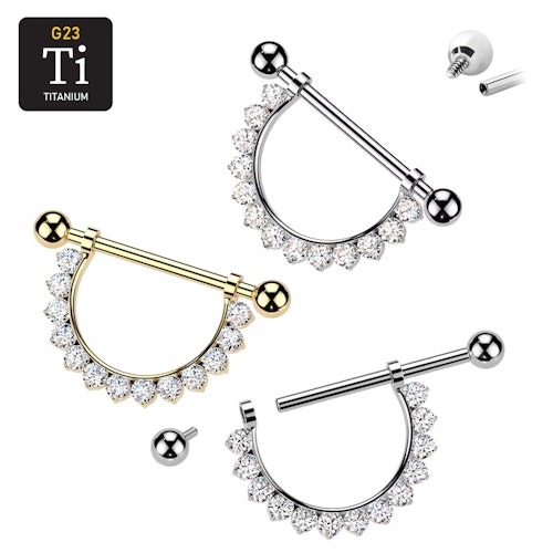 Bröstsmycke i titan med klar cubic zirconia stenar i hänge