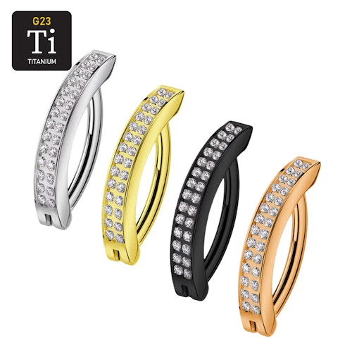 Titanium navelsmycke med dubbel cubic zirconia linje - unik design