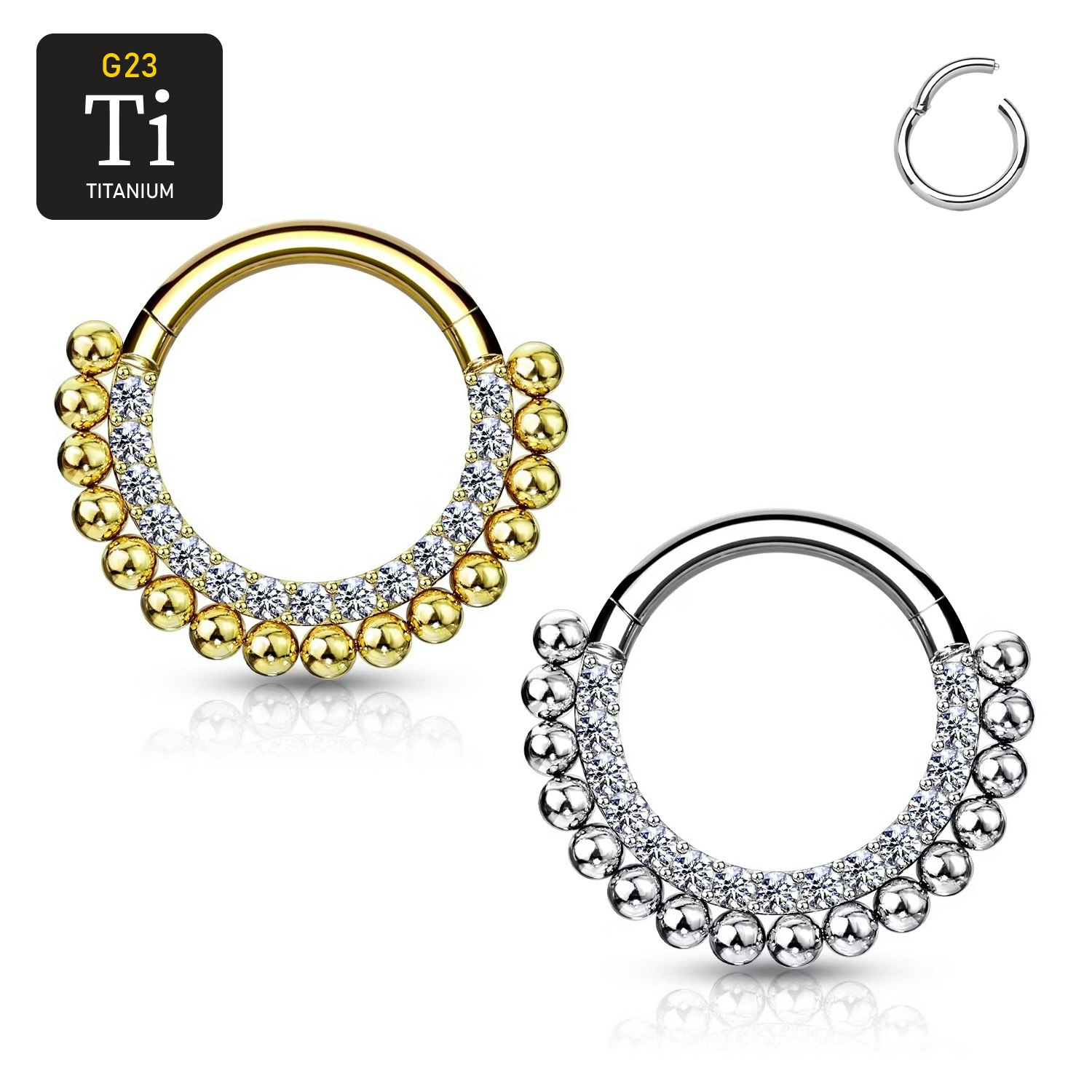 Segmentring i titanium med gångjärn 1.2mm med cubic zirconia och kulor