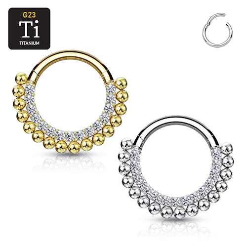 Segmentring i titanium med gångjärn 1.2mm med cubic zirconia och kulor
