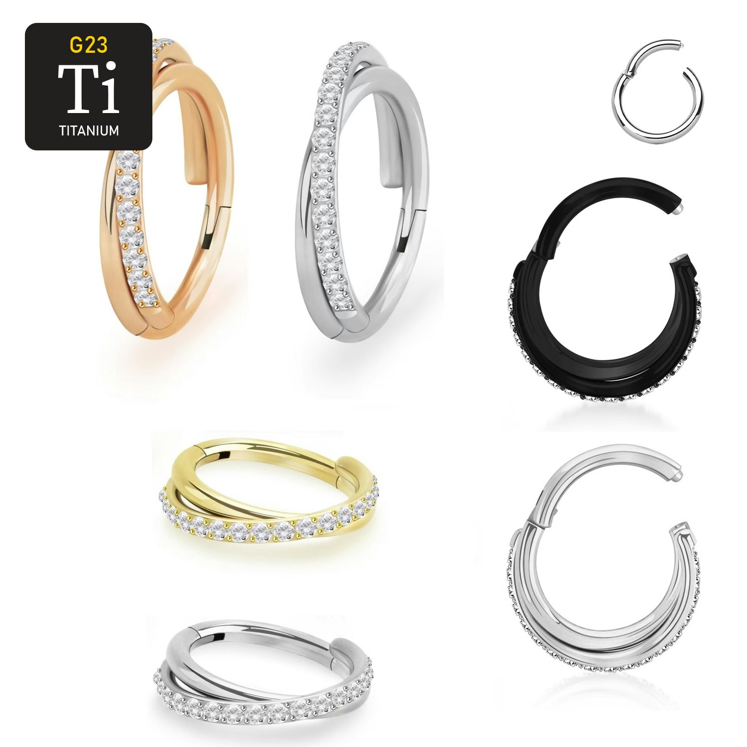 Segmentring i titanium 1.2mm med gångjärn och korsad front med CZ