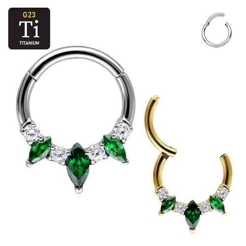 Titanium ring med gångjärn 1.2mm - Navettslipad emerald