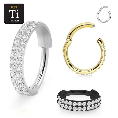 Titanium ring 1.2mm med gångjärn och dubbla rader CZ stenar på ytterkanten