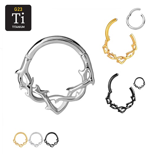 Titanium ring 1.2mm med gångjärn - barbed wire taggtråd (8mm)