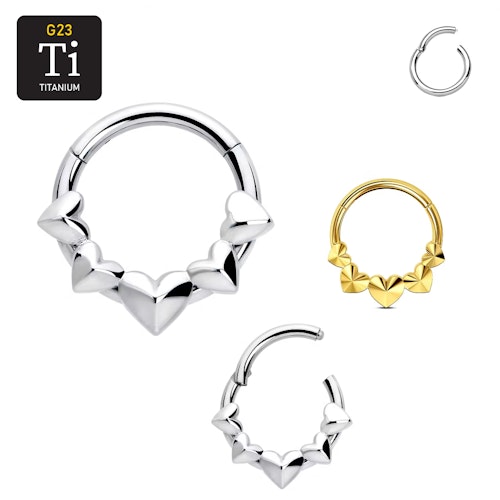 Clicker ring 1.2mm i titanium med hjärtan (8mm)