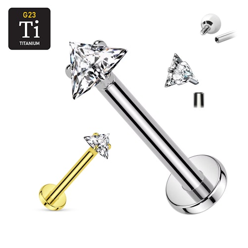 Labret i titanium 1.2mm med triangelformad 3mm CZ topp
